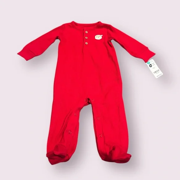 NWT Carter's Baby Red Waffle Knit Santa Christmas Footies Size 9 Months - Picture 1 of 8